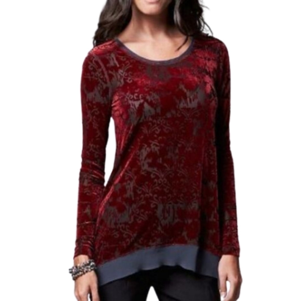 Vera Wang Burnout Velvet Shirt Blouse Top Size Small Romantic Whimsigoth Sheer